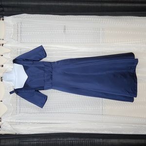 Navy Blue eShakti 3/4 Sleeve Fit & Flare Sweetheart Neck W/ Bow & Pockets SzL/14